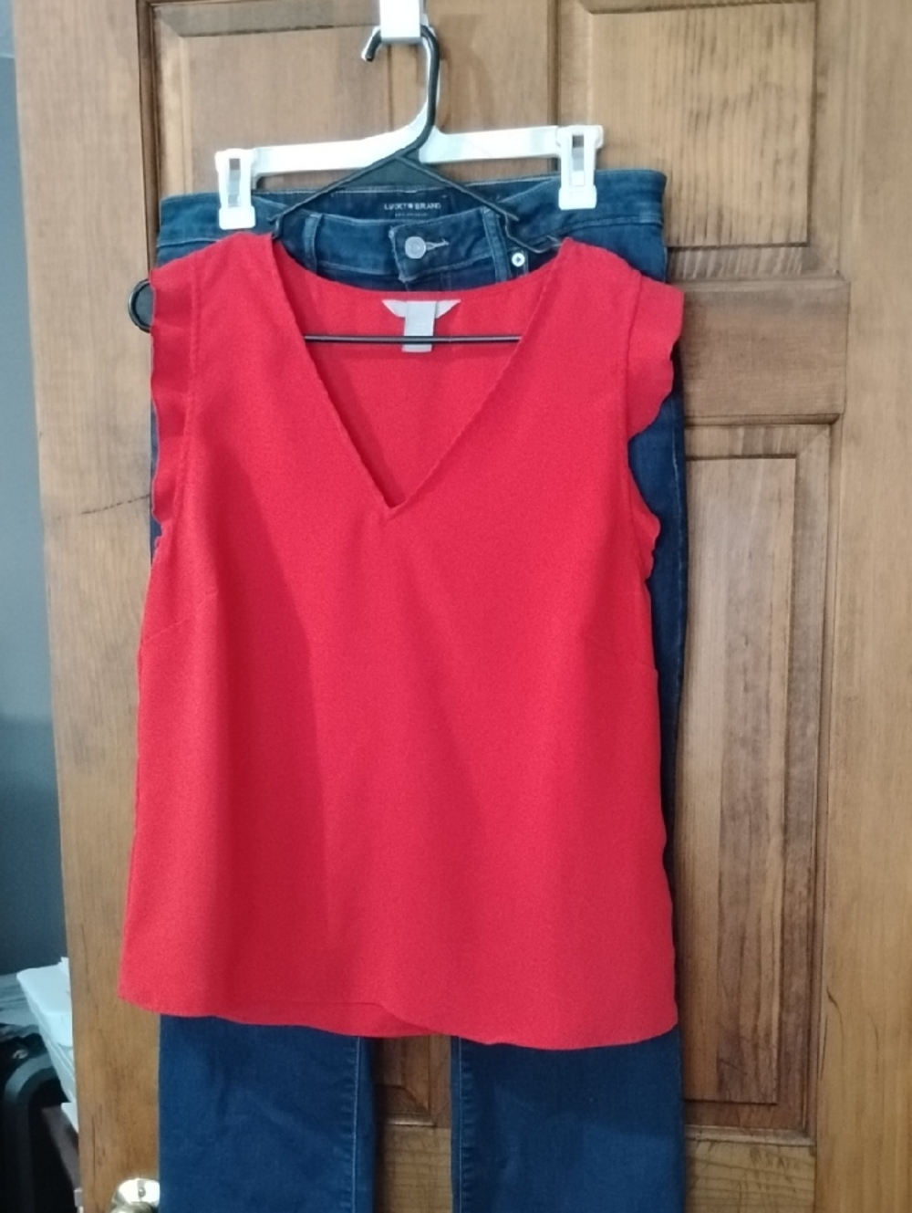 H&M Bright Red Sleeveless V-Neck Blouse
